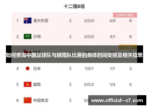 如何查询中国足球队与越南队比赛的具体时间安排及相关信息